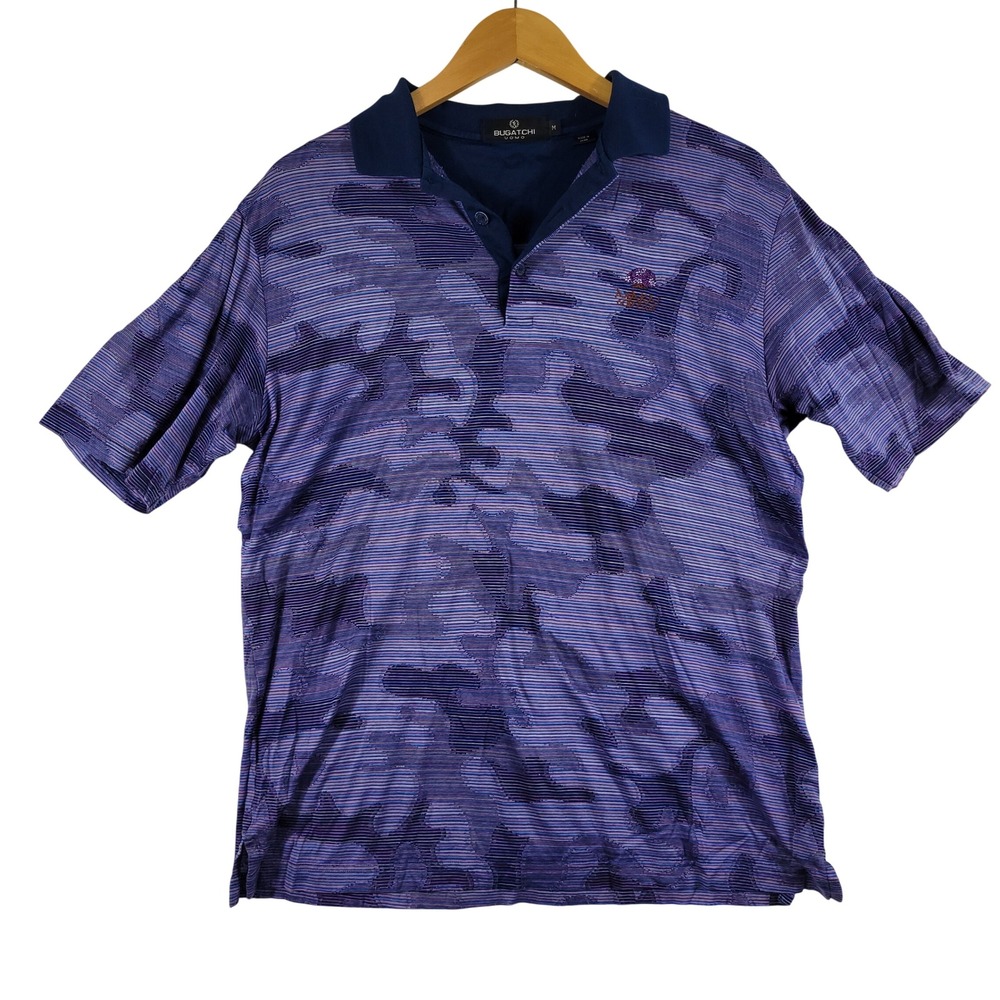 Bugatchi Uomo Polo Mens Medium Purple Camo Makai Golf Club Short Sleeve Shirt - Picture 1 of 5